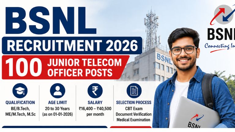 BSNL Recruitment 2026: 100 ಜೂನಿಯರ್ ಟೆಲಿಕಾಂ ಆಫೀಸರ್ ಹುದ್ದೆಗಳಿಗೆ ಅರ್ಜಿ ಆಹ್ವಾನ;