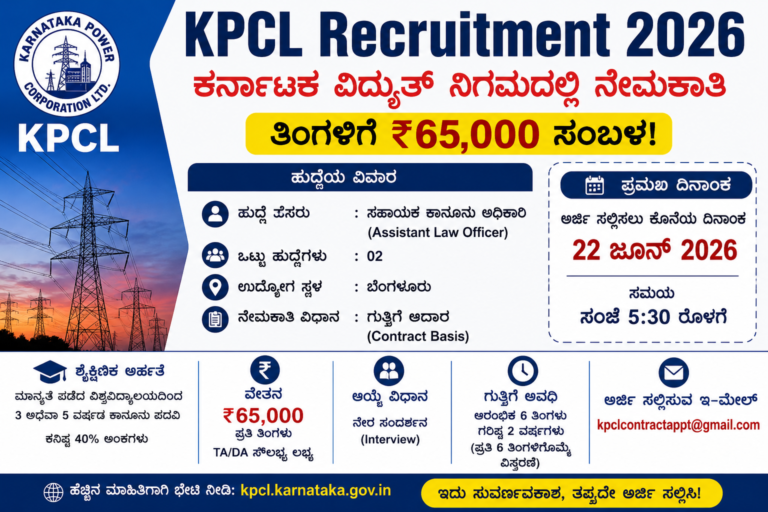 KPCL Recruitment 2026: ₹65,000 ಸಂಬಳದ ಸರ್ಕಾರಿ ಉದ್ಯೋಗ ಅವಕಾಶ